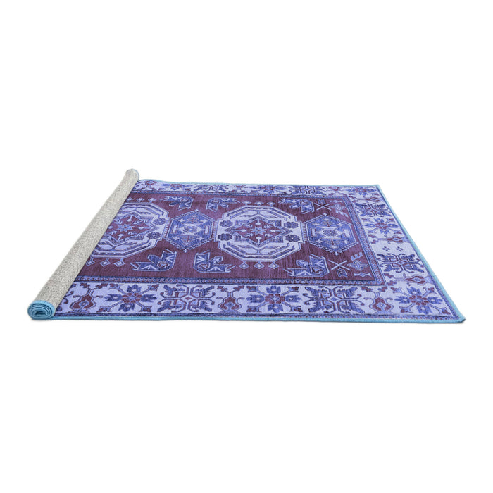 Sideview of Machine Washable Persian Blue Traditional Rug, wshtr2713blu