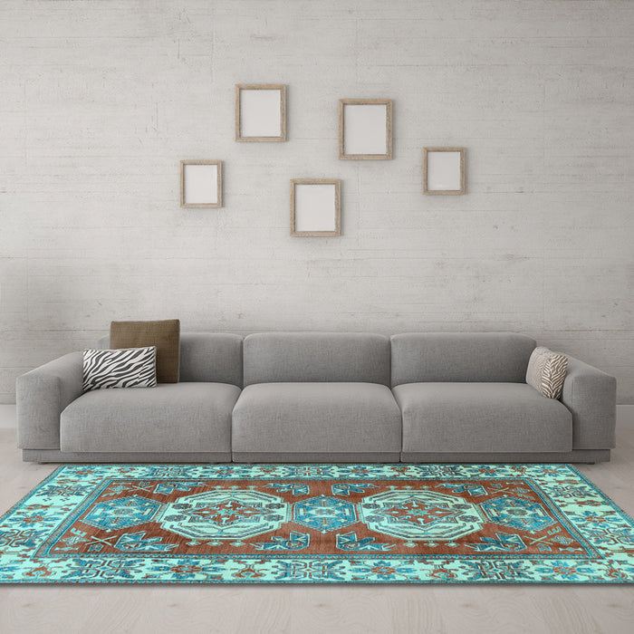 Machine Washable Persian Light Blue Traditional Rug in a Living Room, wshtr2713lblu