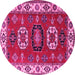 Round Machine Washable Geometric Pink Traditional Rug, wshtr2714pnk