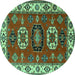 Round Geometric Turquoise Traditional Rug, tr2714turq