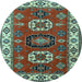 Round Machine Washable Geometric Light Blue Traditional Rug, wshtr2714lblu