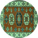 Round Machine Washable Geometric Turquoise Traditional Area Rugs, wshtr2714turq