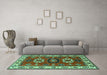 Machine Washable Geometric Turquoise Traditional Area Rugs in a Living Room,, wshtr2714turq