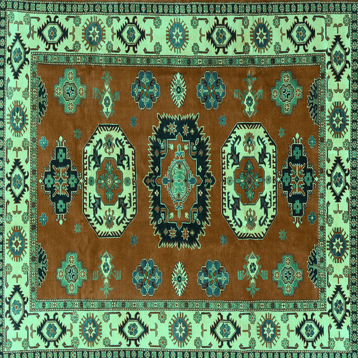 Square Machine Washable Geometric Turquoise Traditional Area Rugs, wshtr2714turq