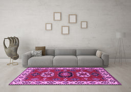 Machine Washable Geometric Purple Traditional Area Rugs in a Living Room, wshtr2714pur