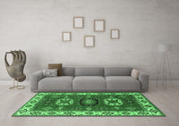 Machine Washable Geometric Emerald Green Traditional Rug, wshtr2714emgrn