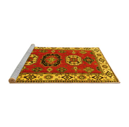 Sideview of Machine Washable Geometric Yellow Traditional Rug, wshtr2714yw