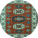 Round Geometric Light Blue Traditional Rug, tr2714lblu