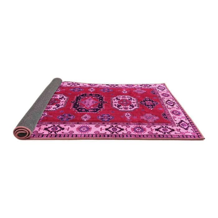 Sideview of Geometric Pink Traditional Rug, tr2714pnk