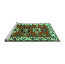 Sideview of Machine Washable Geometric Turquoise Traditional Area Rugs, wshtr2714turq