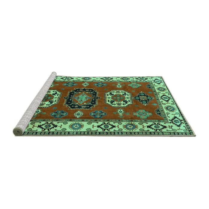 Sideview of Machine Washable Geometric Turquoise Traditional Area Rugs, wshtr2714turq