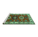 Sideview of Machine Washable Geometric Turquoise Traditional Area Rugs, wshtr2714turq
