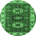 Round Geometric Emerald Green Traditional Rug, tr2714emgrn