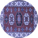 Round Machine Washable Geometric Blue Traditional Rug, wshtr2714blu