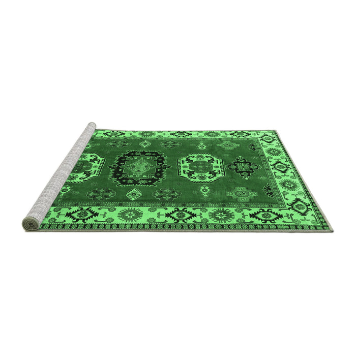 Sideview of Machine Washable Geometric Emerald Green Traditional Area Rugs, wshtr2714emgrn