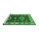 Sideview of Machine Washable Geometric Emerald Green Traditional Area Rugs, wshtr2714emgrn