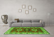 Machine Washable Geometric Green Traditional Area Rugs in a Living Room,, wshtr2714grn