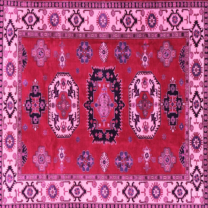 Square Machine Washable Geometric Pink Traditional Rug, wshtr2714pnk