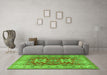 Machine Washable Geometric Green Traditional Area Rugs in a Living Room,, wshtr2715grn