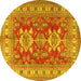 Round Geometric Yellow Traditional Rug, tr2715yw