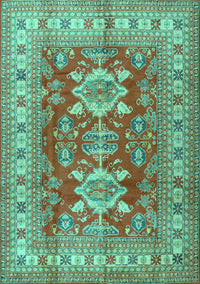 Geometric Turquoise Traditional Rug, tr2715turq