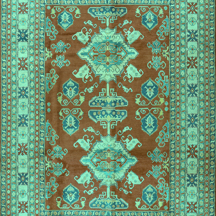 Geometric Turquoise Traditional Rug, tr2715turq