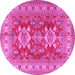 Round Geometric Pink Traditional Rug, tr2715pnk