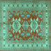 Square Machine Washable Geometric Turquoise Traditional Area Rugs, wshtr2715turq