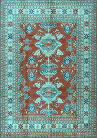 Geometric Light Blue Traditional Rug, tr2715lblu