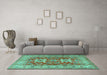 Machine Washable Geometric Turquoise Traditional Area Rugs in a Living Room,, wshtr2715turq