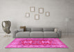 Machine Washable Geometric Pink Traditional Rug in a Living Room, wshtr2715pnk