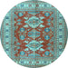 Round Geometric Light Blue Traditional Rug, tr2715lblu