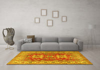 Machine Washable Geometric Yellow Traditional Rug, wshtr2715yw