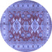 Round Machine Washable Geometric Blue Traditional Rug, wshtr2715blu