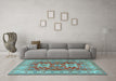 Machine Washable Geometric Light Blue Traditional Rug in a Living Room, wshtr2715lblu