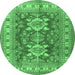 Round Machine Washable Geometric Emerald Green Traditional Area Rugs, wshtr2715emgrn