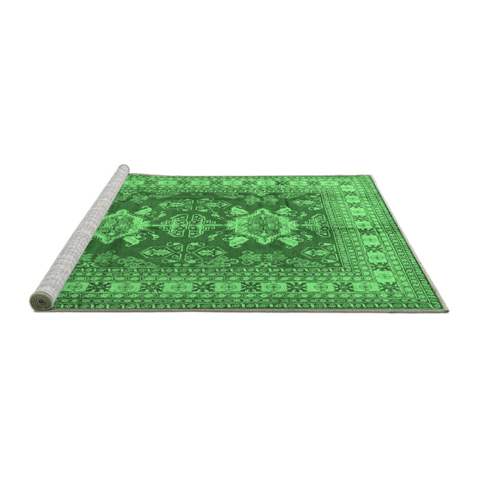 Sideview of Machine Washable Geometric Emerald Green Traditional Area Rugs, wshtr2715emgrn