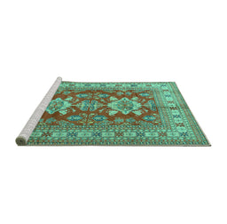 Sideview of Machine Washable Geometric Turquoise Traditional Area Rugs, wshtr2715turq