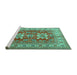 Sideview of Machine Washable Geometric Turquoise Traditional Area Rugs, wshtr2715turq