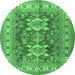 Round Geometric Emerald Green Traditional Rug, tr2715emgrn