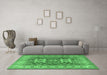 Machine Washable Geometric Emerald Green Traditional Area Rugs in a Living Room,, wshtr2715emgrn