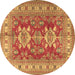 Round Geometric Brown Traditional Rug, tr2715brn