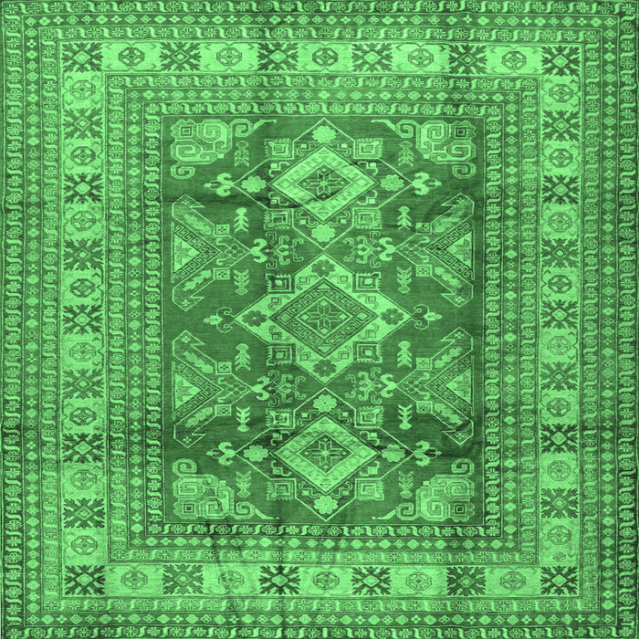 Square Machine Washable Geometric Emerald Green Traditional Area Rugs, wshtr2716emgrn