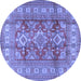 Round Geometric Blue Traditional Rug, tr2716blu