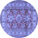 Round Machine Washable Geometric Blue Traditional Rug, wshtr2716blu