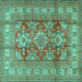 Square Geometric Turquoise Traditional Rug, tr2716turq