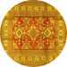 Round Geometric Yellow Traditional Rug, tr2716yw