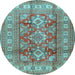 Round Machine Washable Geometric Light Blue Traditional Rug, wshtr2716lblu