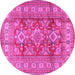 Round Geometric Pink Traditional Rug, tr2716pnk