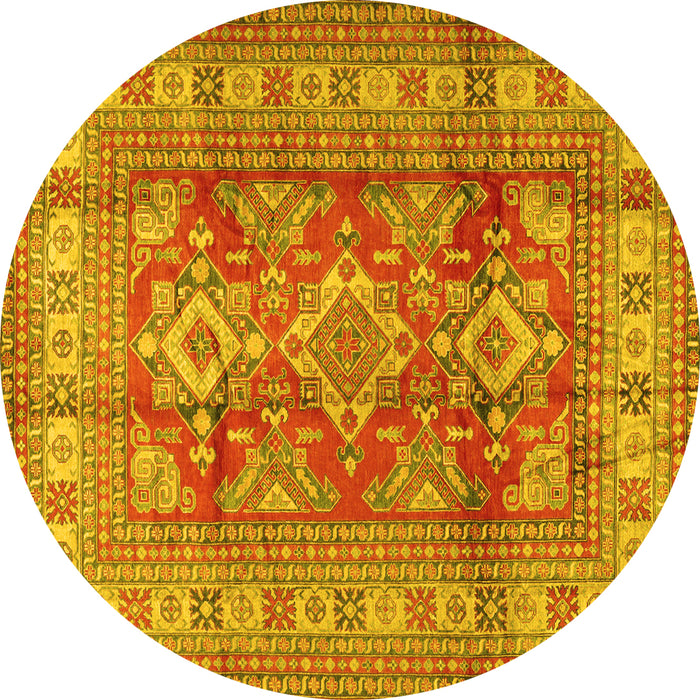 Round Machine Washable Geometric Yellow Traditional Rug, wshtr2716yw